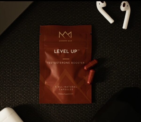 A bag of level up with an ear bud in it.
